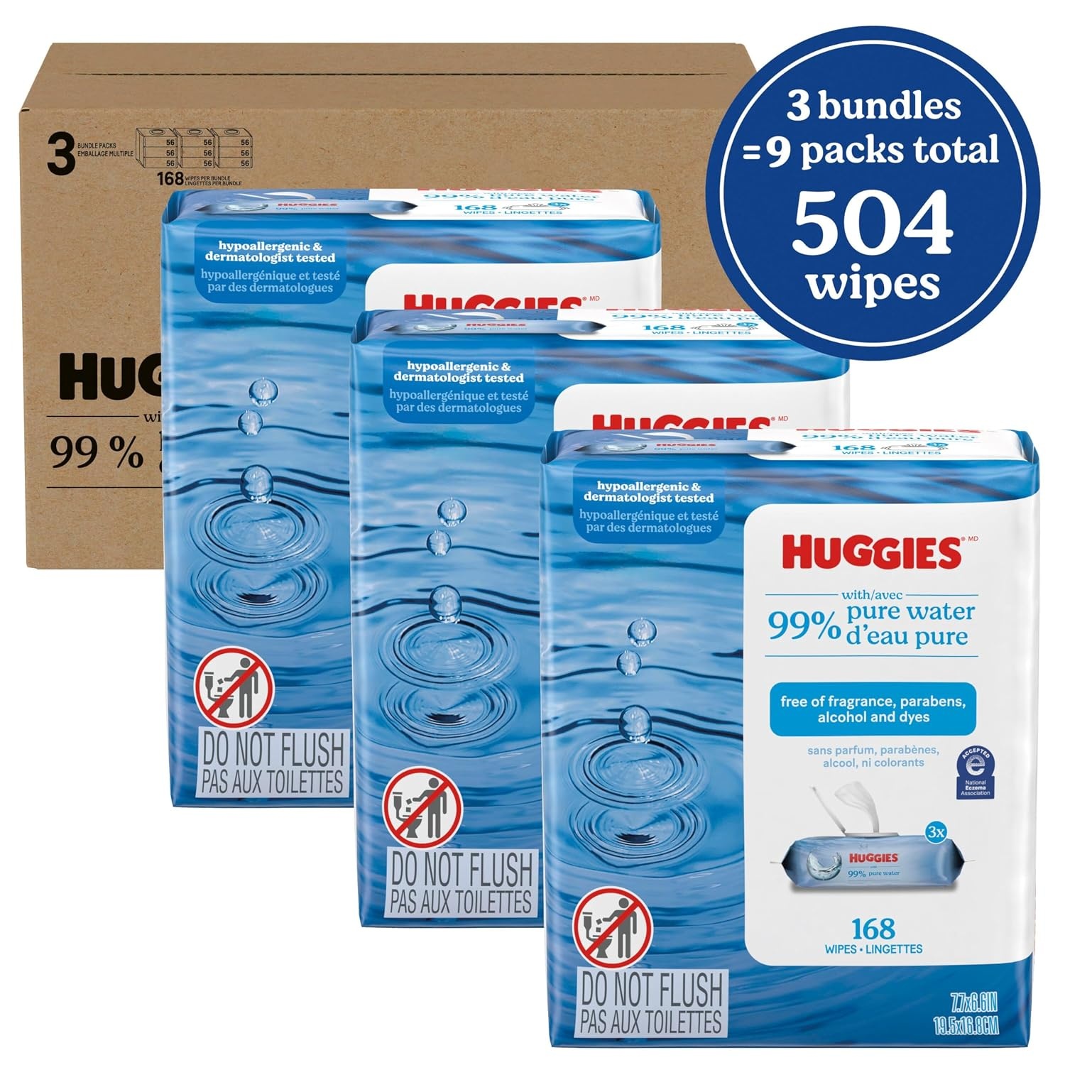 image:imageHuggies 99 Pure Water Baby Wipes Unscented fliptop packs Packaging May Vary 168 Count Pack of 6168 Count Pack of 3