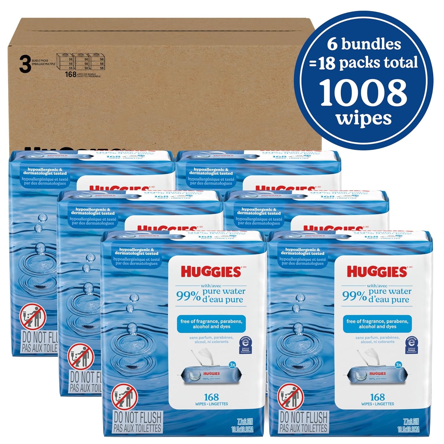 image:imageHuggies 99 Pure Water Baby Wipes Unscented fliptop packs Packaging May Vary 168 Count Pack of 6168 Count Pack of 6