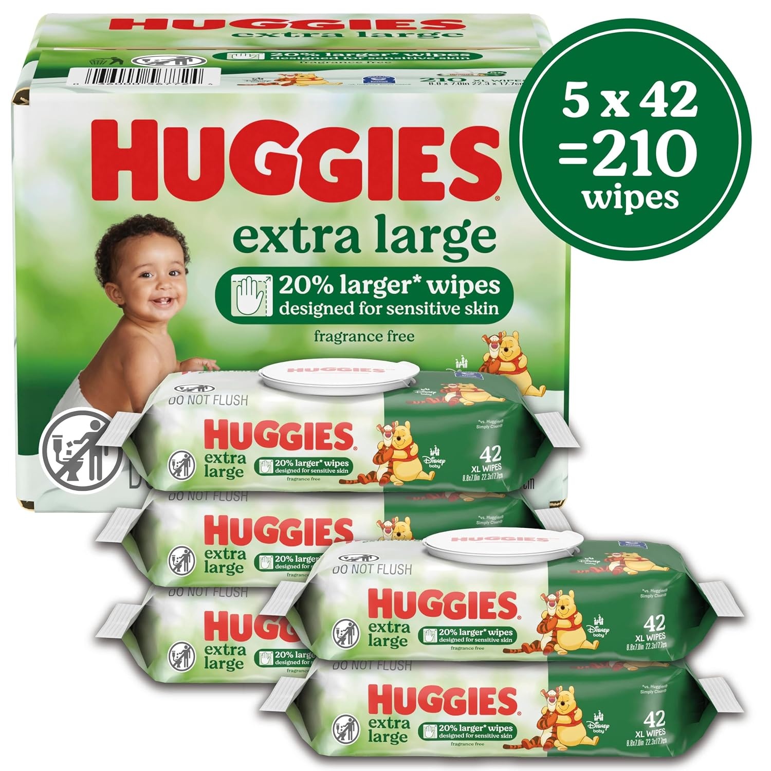 image:imageHuggies Extra Large Baby Wipes Unscented 5 Packs 210 Wipes42 Count Pack of 5