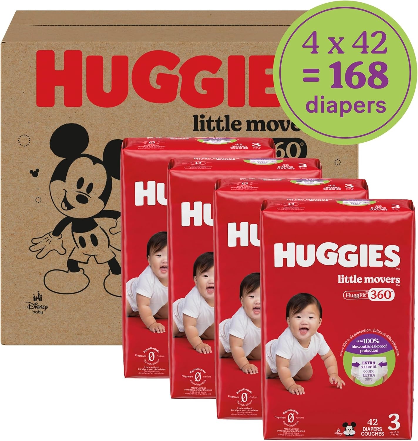 image:imageHuggies Little Movers HuggFit 360 Diapers Size 7 88 Count 2 Packs of 44Size 3