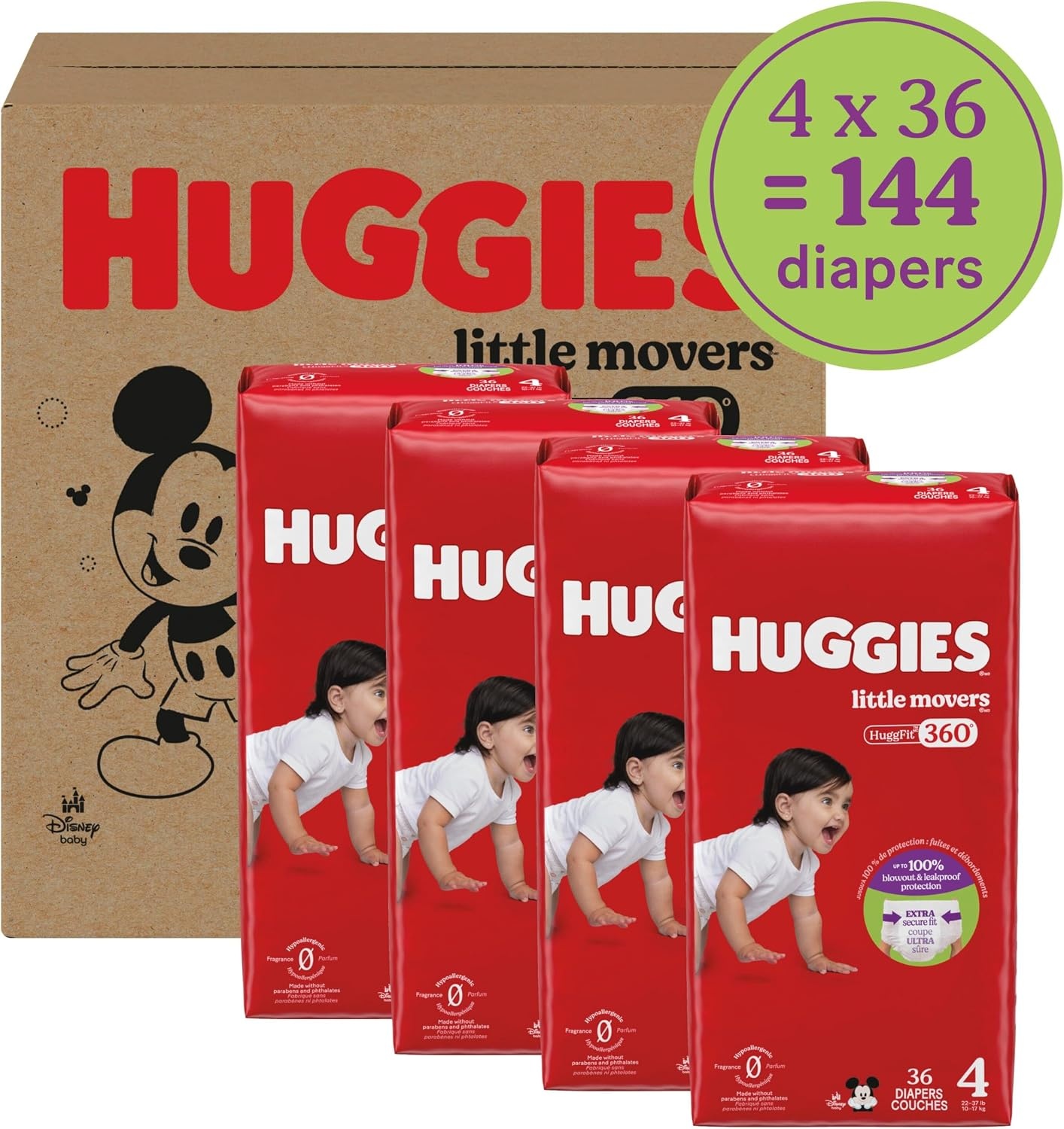 image:imageHuggies Little Movers HuggFit 360 Diapers Size 7 88 Count 2 Packs of 44Size 4