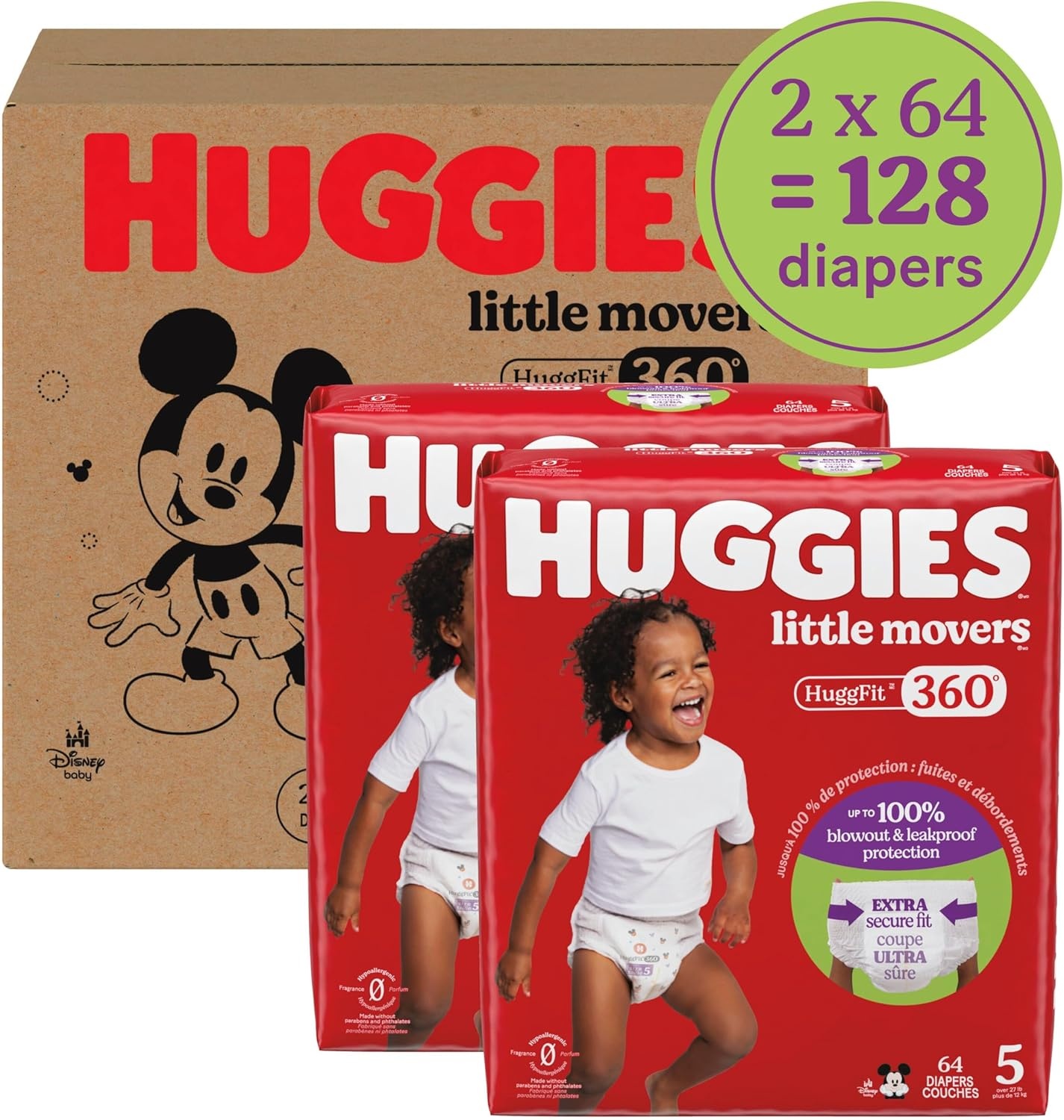 image:imageHuggies Little Movers HuggFit 360 Diapers Size 7 88 Count 2 Packs of 44Size 5