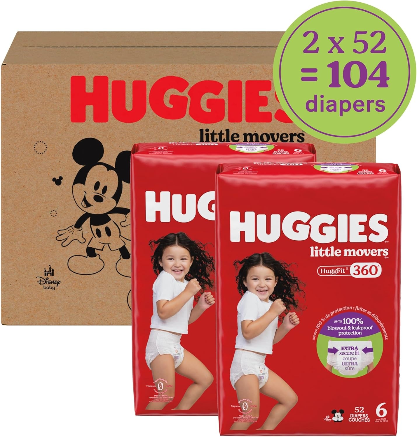 image:imageHuggies Little Movers HuggFit 360 Diapers Size 7 88 Count 2 Packs of 44Size 6