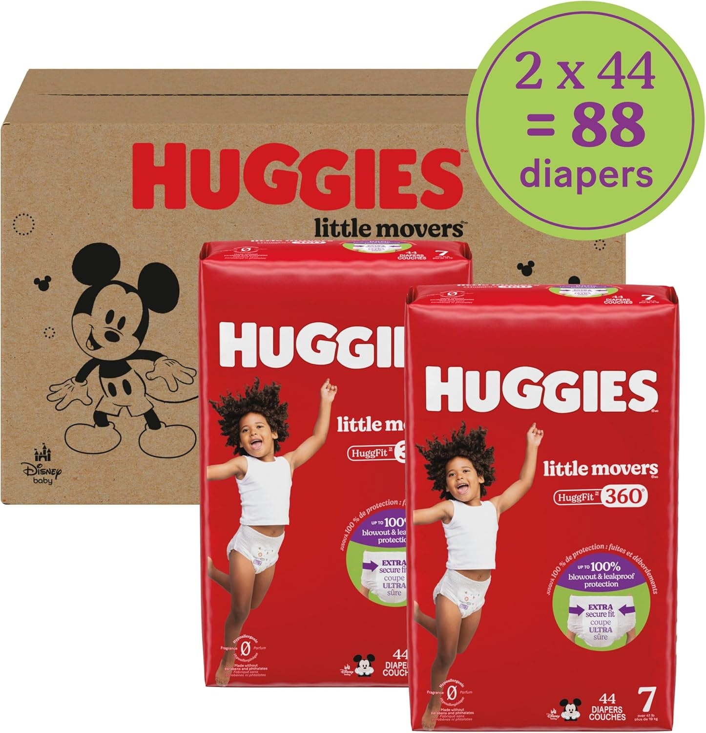image:imageHuggies Little Movers HuggFit 360 Diapers Size 7 88 Count 2 Packs of 44Size 7