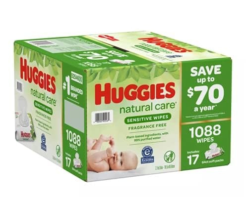 image:imageHuggies Natural Care Sensitive Baby Wipes Unscented 24 Packs 1344 Wipes64 Count Pack of 17
