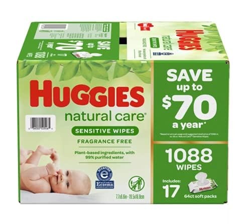 image:imageHuggies Natural Care Sensitive Baby Wipes Unscented 24 Packs 1344 Wipes64 Count Pack of 17
