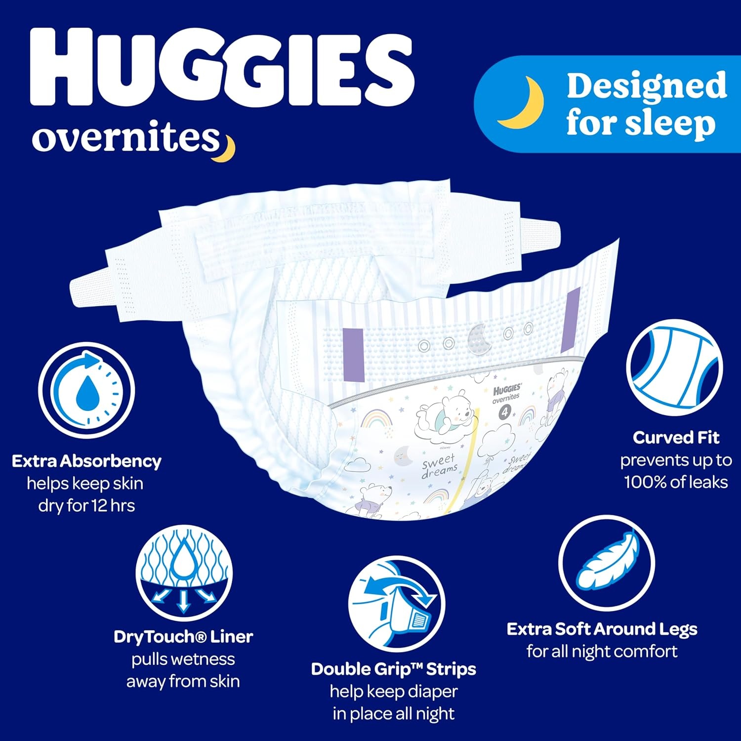 image:imageHuggies Overnites Diapers Size 4 100 CountSize 3