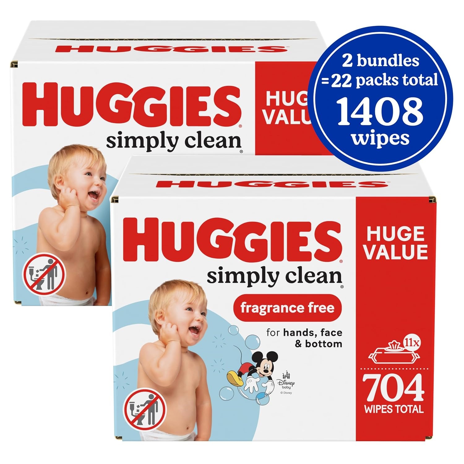 image:imageHuggies Simply Clean Baby Wipes Unscented 11 Packs 704 Wipes64 Count Pack of 22