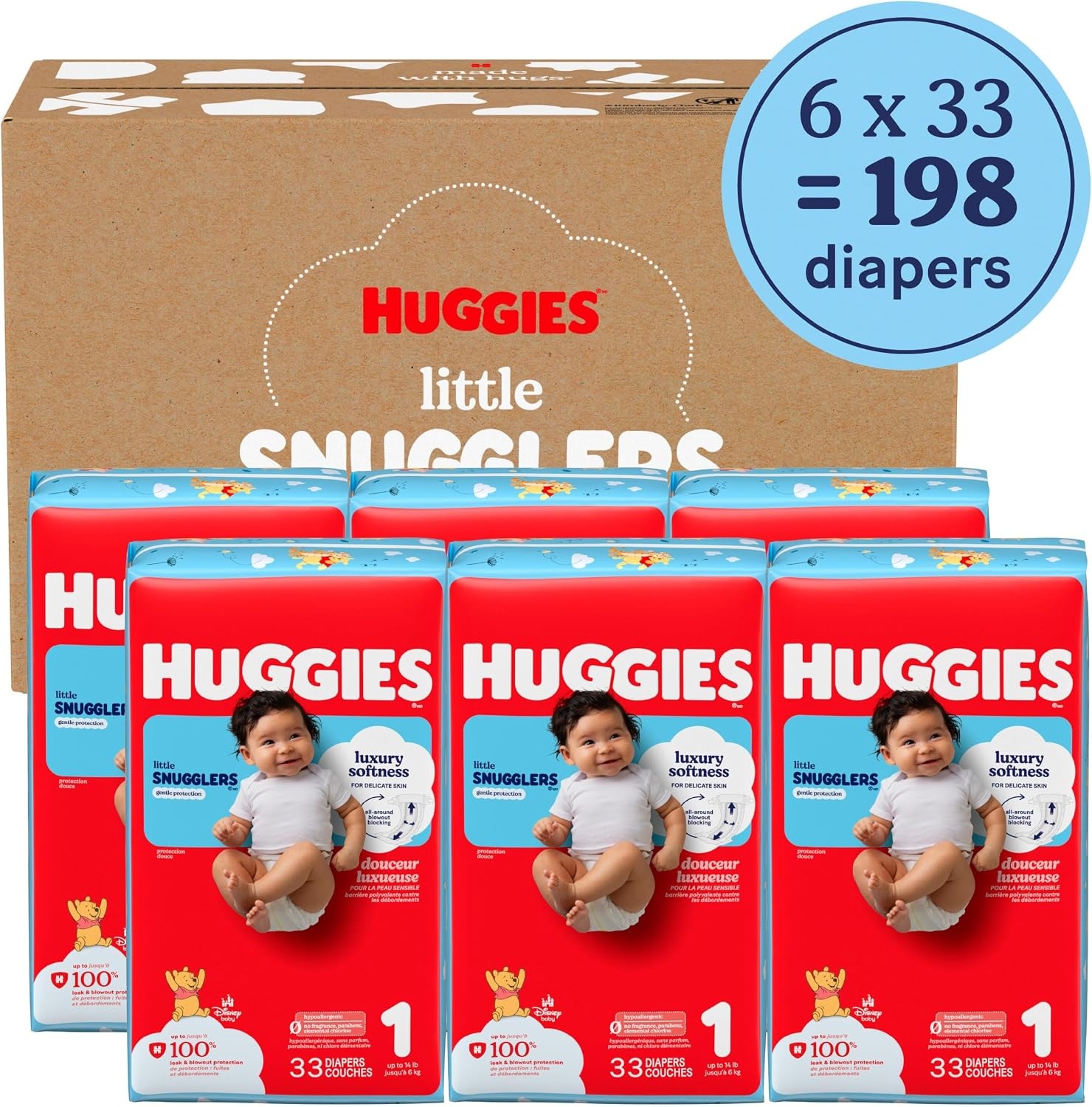 image:imageHuggies Size 3 Diapers Little Snugglers Baby Diapers Size 3 1628 lbs 168 Count 6 Packs of 28 Packaging May VarySize 1