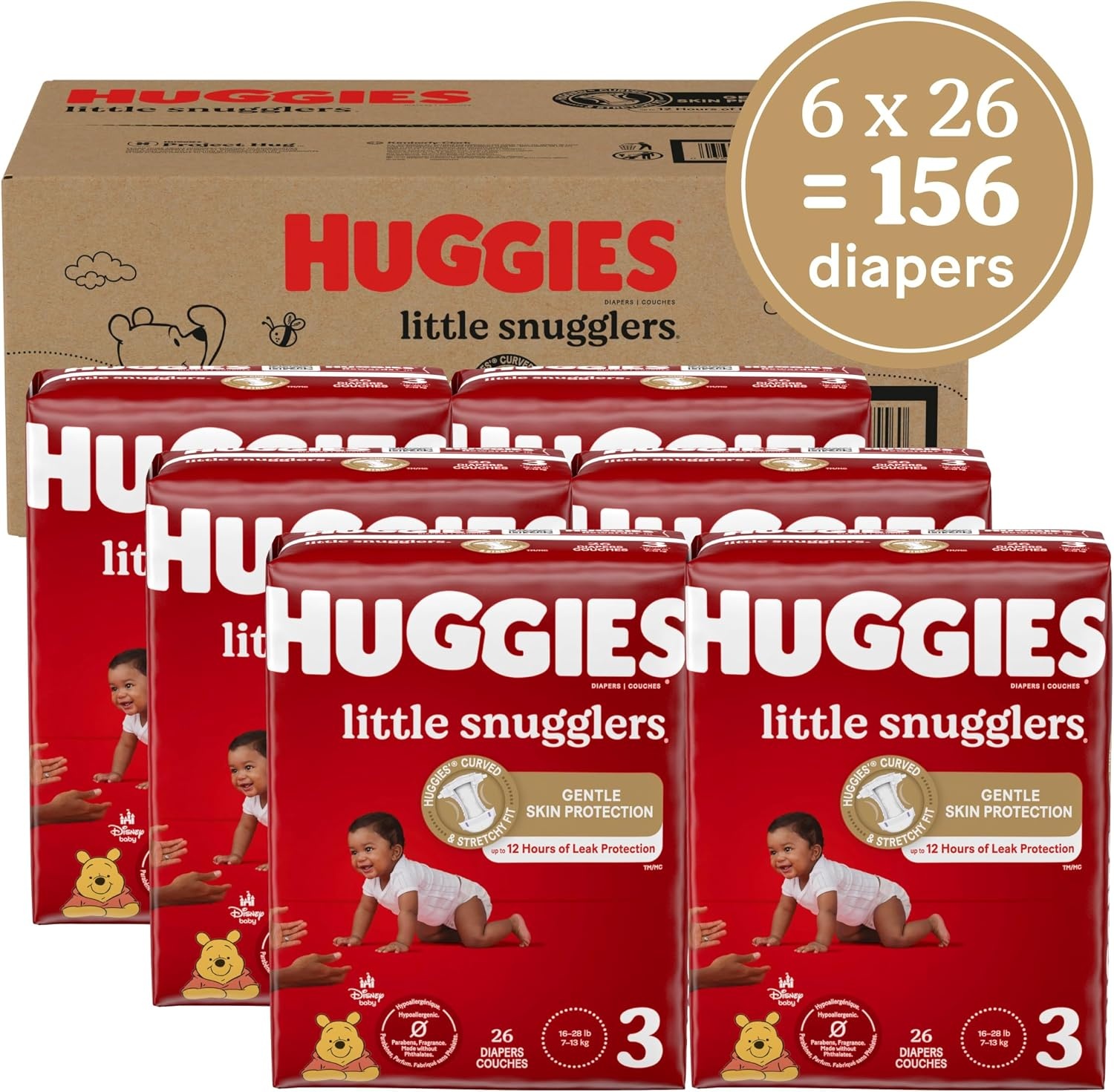 image:imageHuggies Size 3 Diapers Little Snugglers Baby Diapers Size 3 1628 lbs 168 Count 6 Packs of 28 Packaging May VarySize 3
