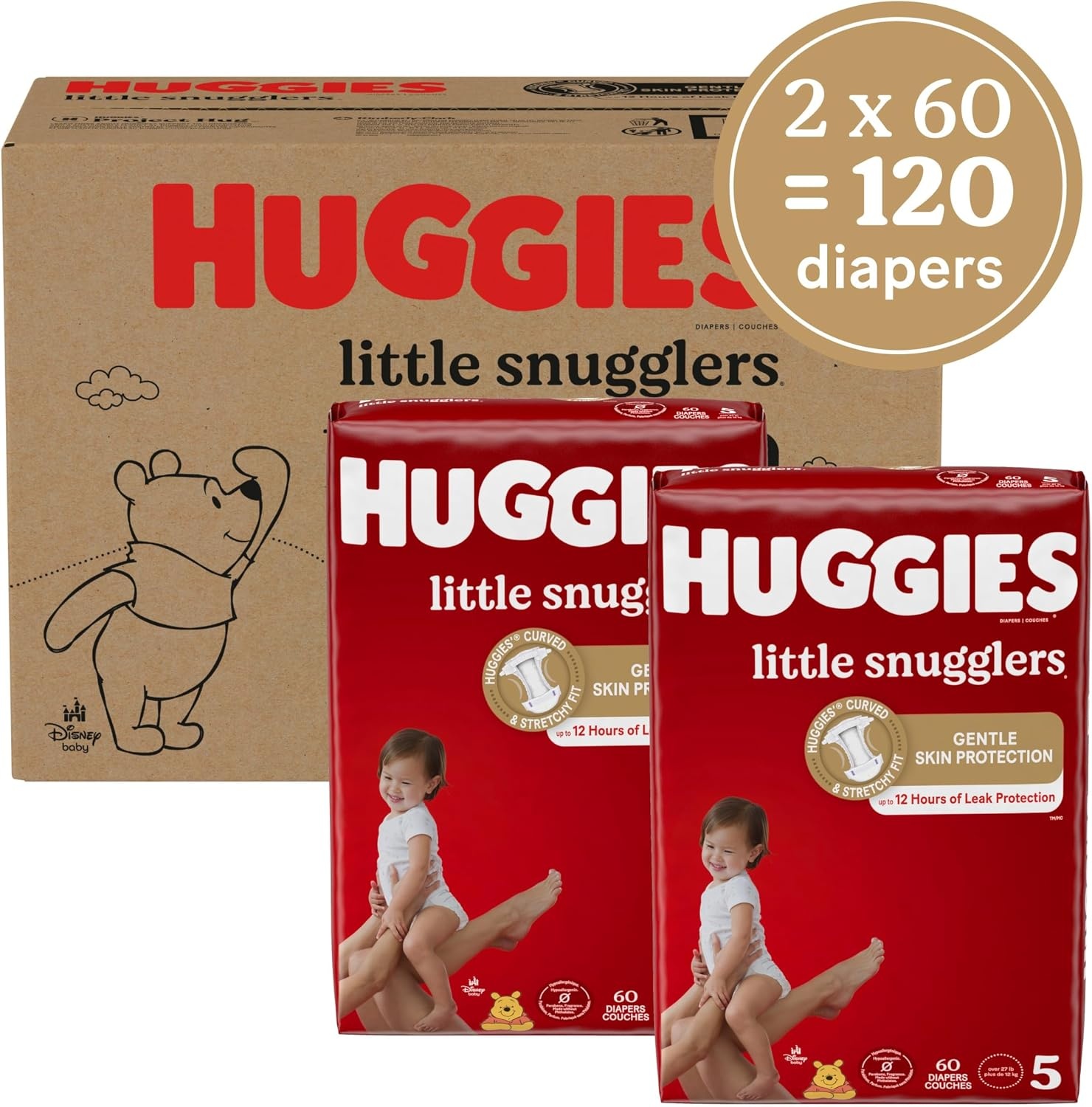 image:imageHuggies Size 3 Diapers Little Snugglers Baby Diapers Size 3 1628 lbs 168 Count 6 Packs of 28 Packaging May VarySize 5