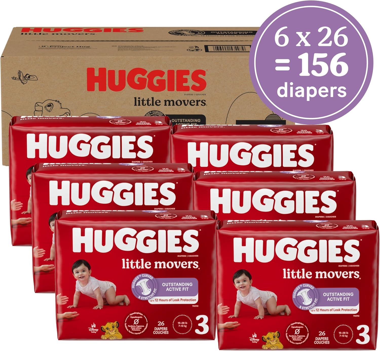 image:imageHuggies Size 8 Diapers Little Movers Baby Diapers Size 8 46 lbs 62 CountSize 3