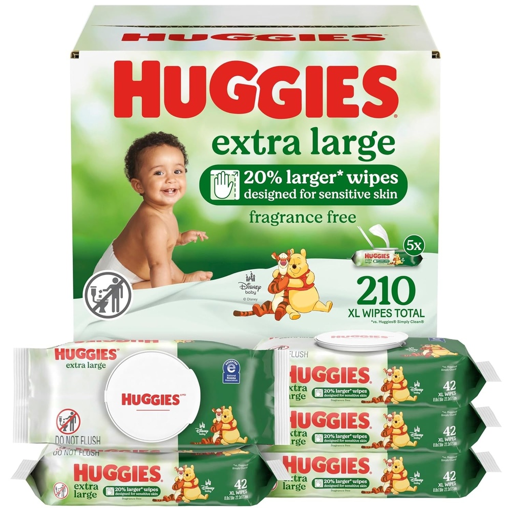 image:imageHuggies Extra Large Baby Wipes Unscented 5 Packs 210 Wipes42 Count Pack of 5