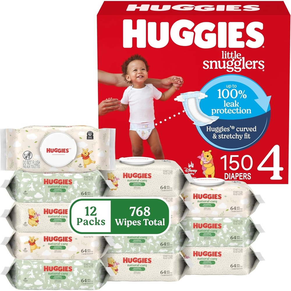 image:imageHuggies Little Snugglers Baby Diapers with Huggies Natural Care Sensitive Baby Wipes Size 2 1218 lbs 186 Diapers amp 768 Wipes Packaging May VarySize 4