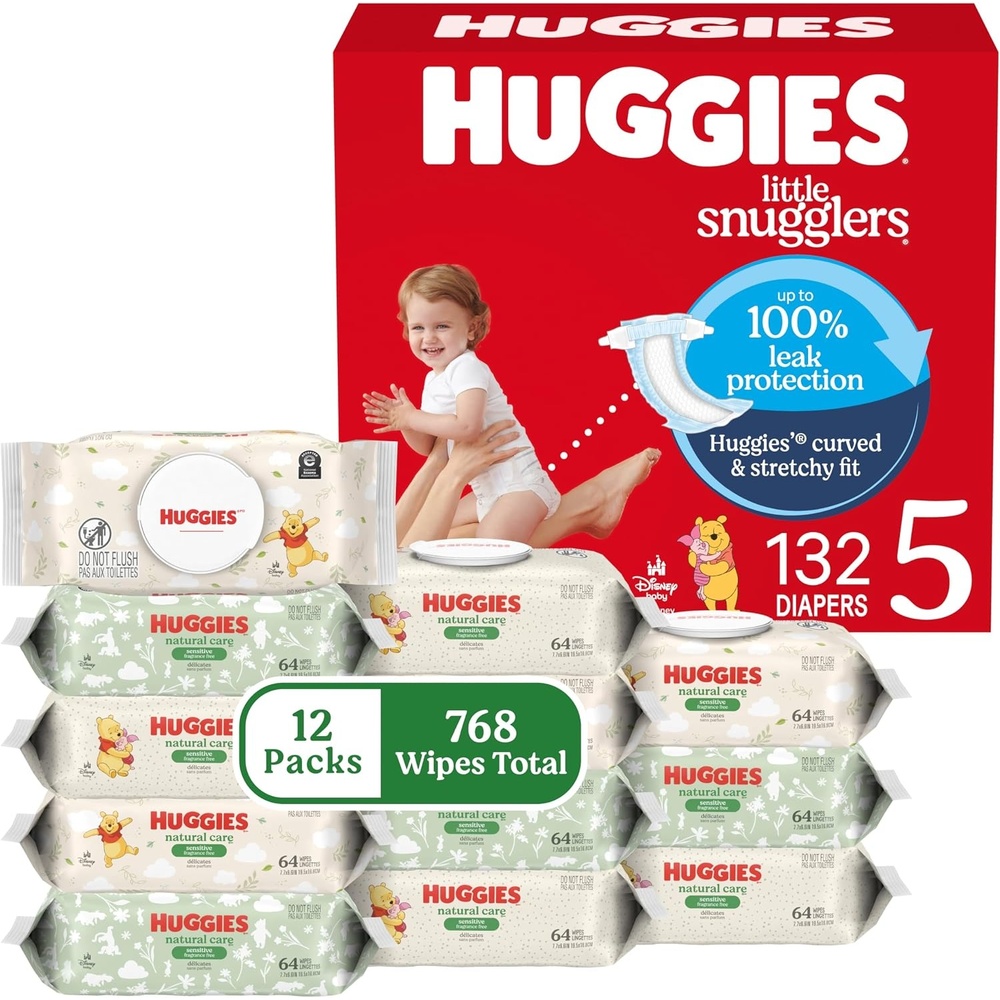image:imageHuggies Little Snugglers Baby Diapers with Huggies Natural Care Sensitive Baby Wipes Size 2 1218 lbs 186 Diapers amp 768 Wipes Packaging May VarySize 5