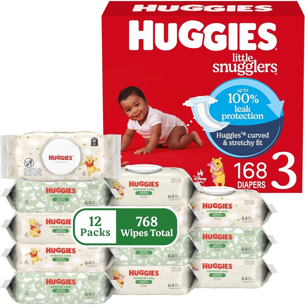 image:imageHuggies Little Snugglers Baby Diapers with Huggies Natural Care Sensitive Baby Wipes Size 2 1218 lbs 186 Diapers amp 768 Wipes Packaging May VarySize 3