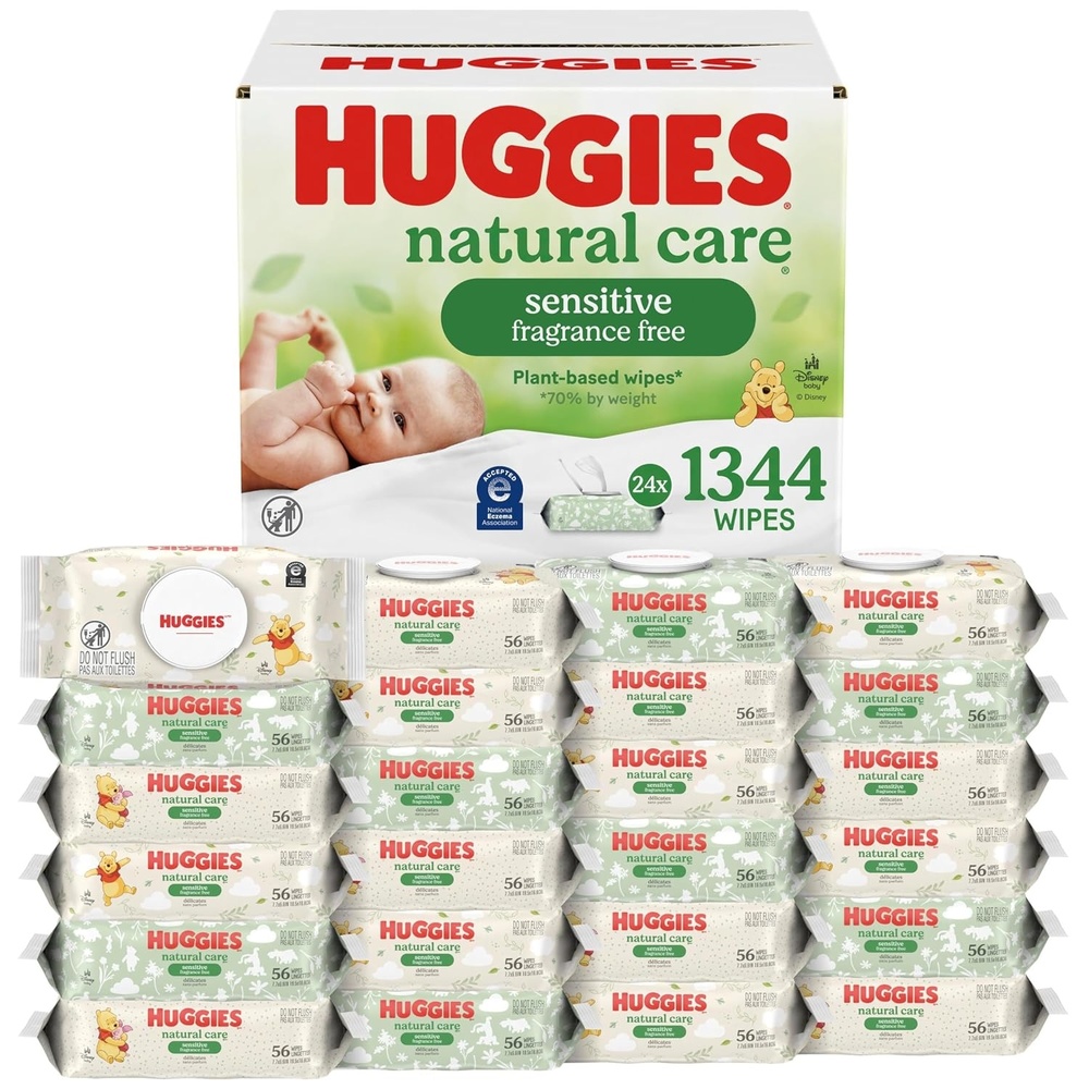 image:imageHuggies Natural Care Sensitive Baby Wipes Unscented 24 Packs 1344 Wipes56 Count Pack of 24