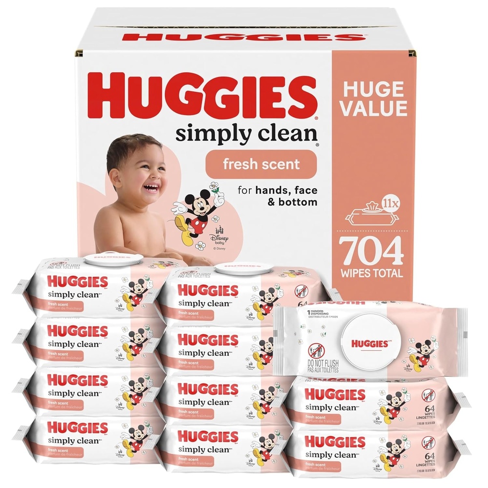 image:imageHuggies Simply Clean Fresh Scent Baby Wipes 11 FlipTop Packs 704 Wipes Total Packaging May Vary64 Count Pack of 11