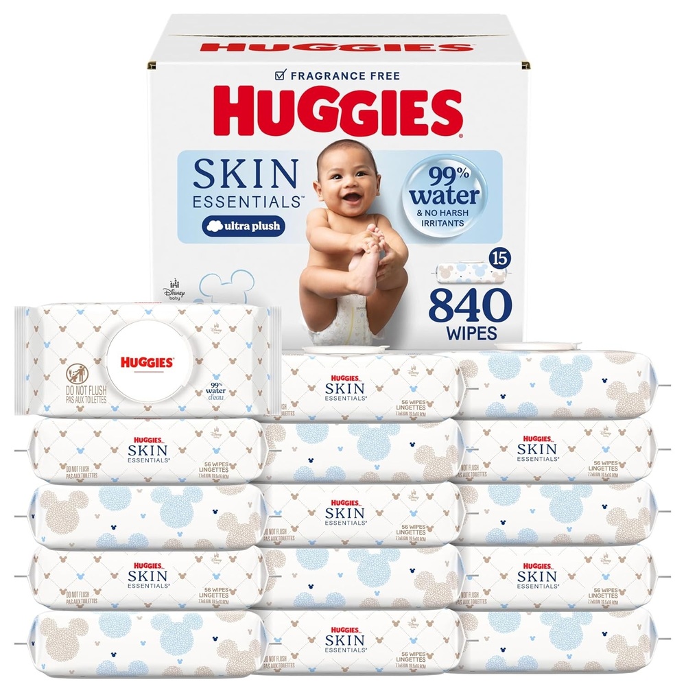 image:imageHuggies Skin Essentials Baby Wipes 99 Water 15 Packs 840 Wipes56 Count Pack of 15