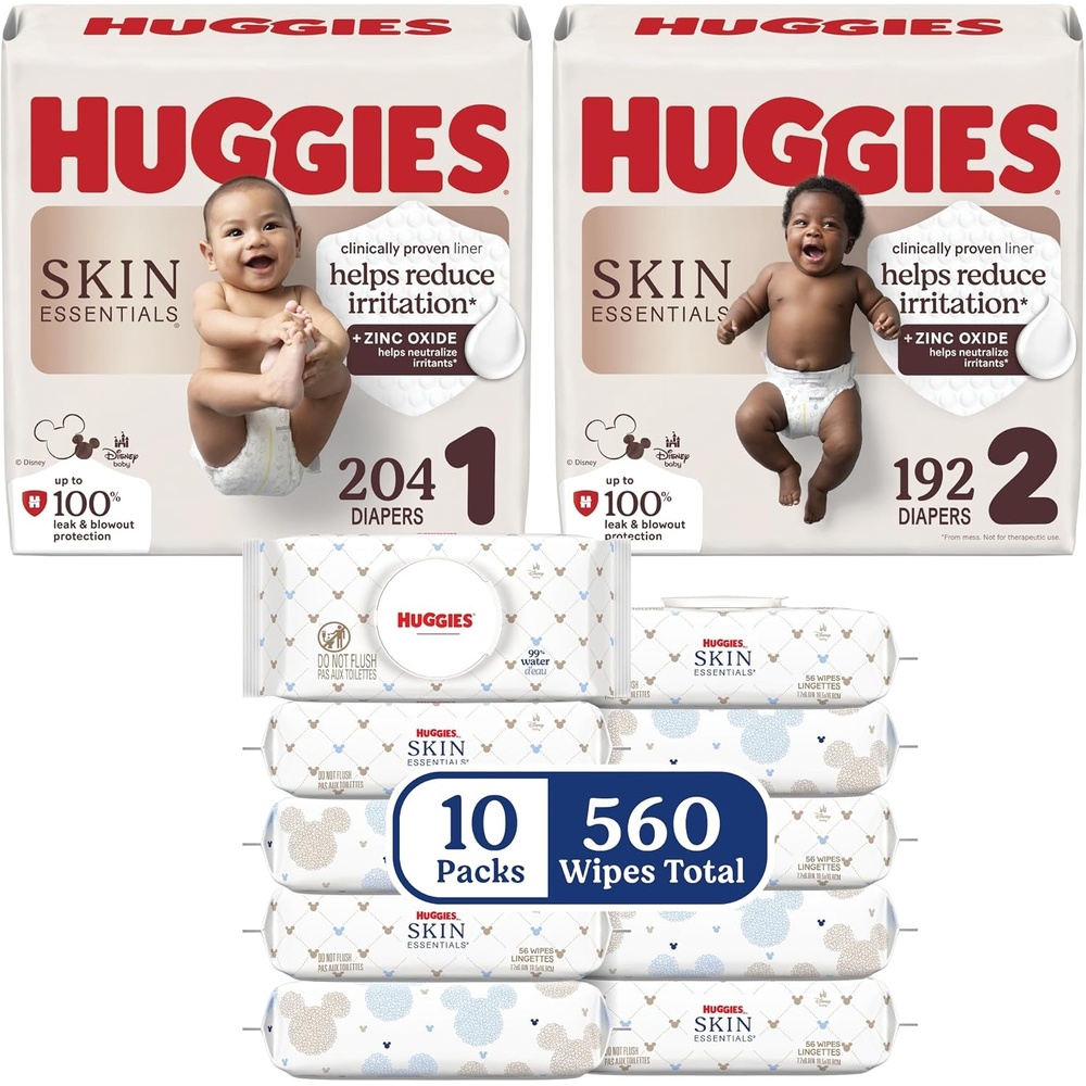 image:imageHuggies Skin Essentials Diapers and Wipes BundleSize 1  Size 2