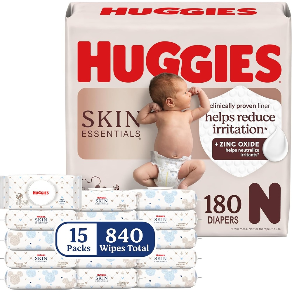 image:imageHuggies Skin Essentials Diapers and Wipes BundleSize Newborn