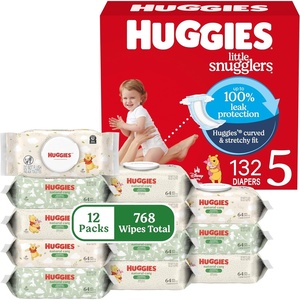 Huggies Little Snugglers Baby Diapers with Huggies Natural Care Sensitive Baby Wipes, Size 2 (12-18 lbs), 186 Diapers & 768 Wipes, Packaging May Vary(Size 5)