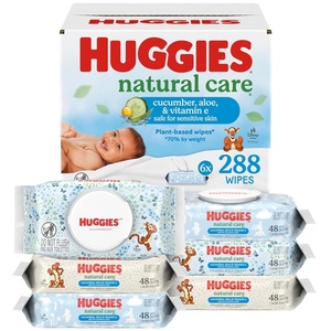 Huggies Natural Care Cucumber, Aloe and Vitamin E Baby Wipes, Hypoallergenic, Scented, 6 Flip-Top Packs (288 Wipes Total), Packaging May Vary(48 Count (Pack of 6))