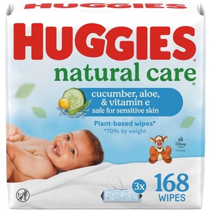 Huggies Natural Care Cucumber, Aloe and Vitamin E Baby Wipes, Hypoallergenic, Scented, 6 Flip-Top Packs (288 Wipes Total), Packaging May Vary(56 Count (Pack of 3))