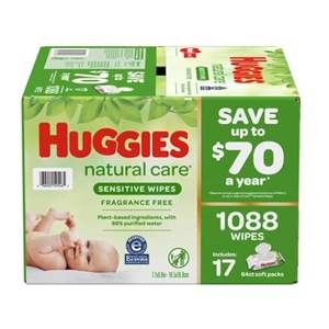 Huggies Natural Care Sensitive Baby Wipes, Unscented, 24 Packs, 1344 Wipes(64 Count (Pack of 17))