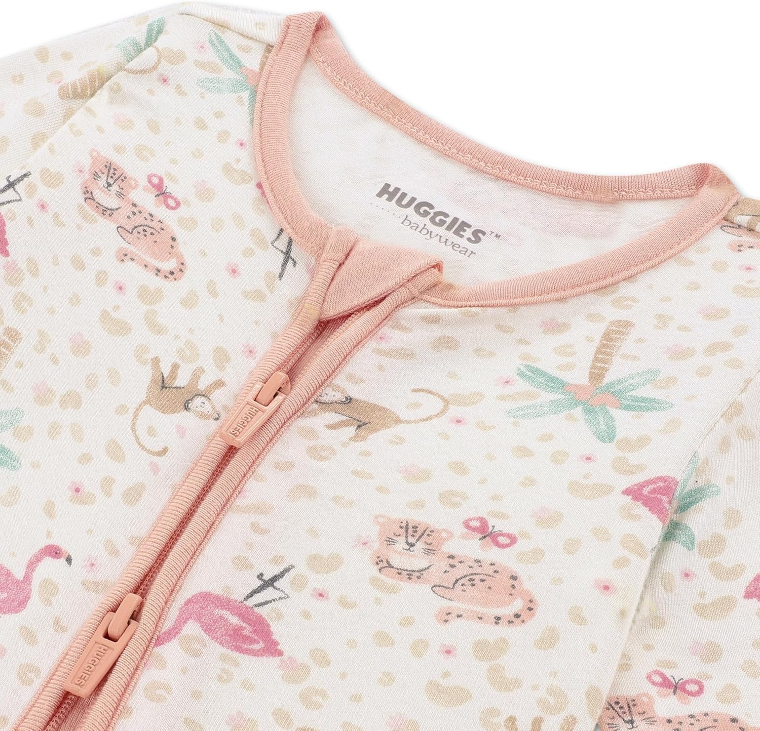 image:imageHUGGIES Baby 2pack Footed CoverallCoral PinkJungle