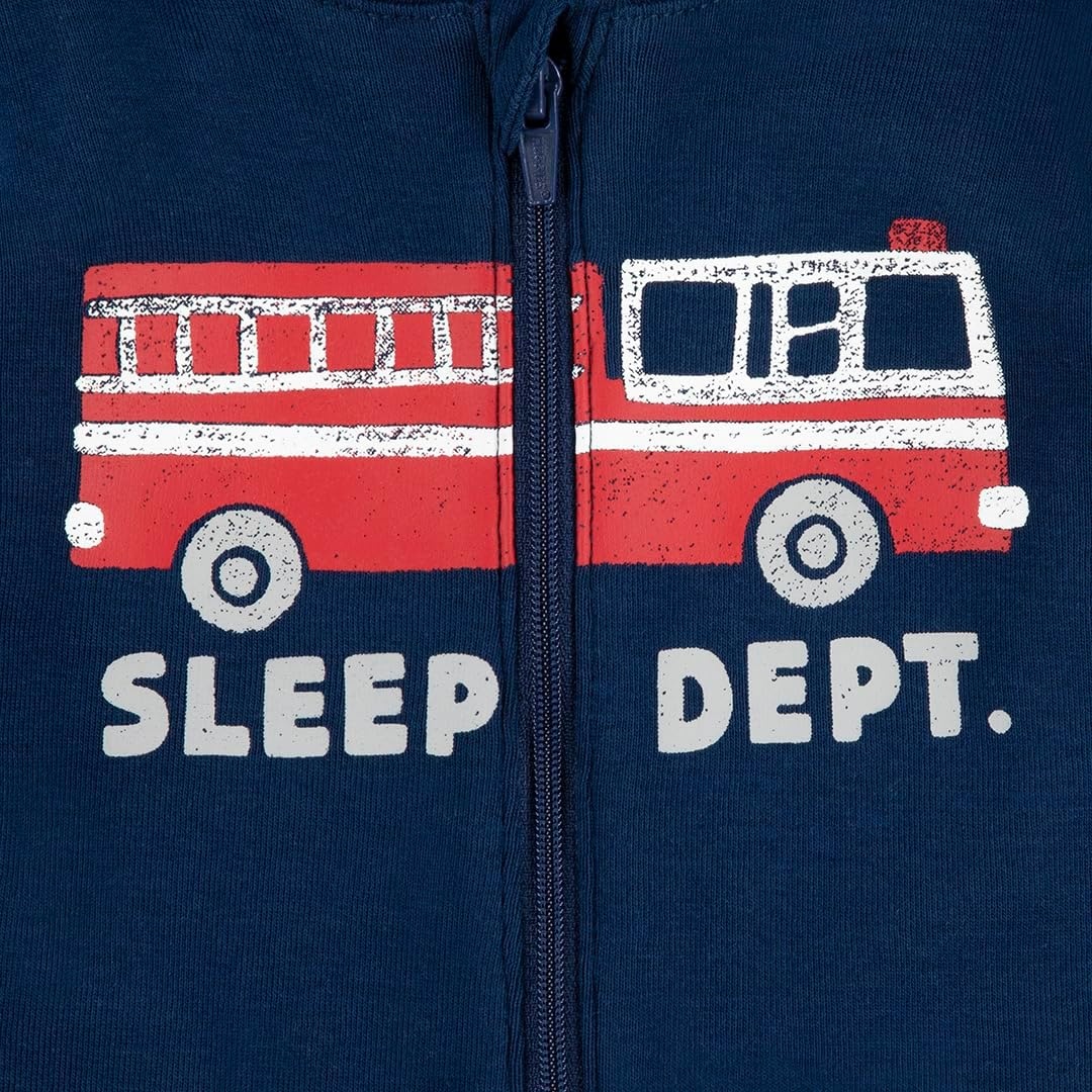 image:imageHUGGIES Baby 3pack Footed Coverall PajamasMid Grey HeatherFire Trucks