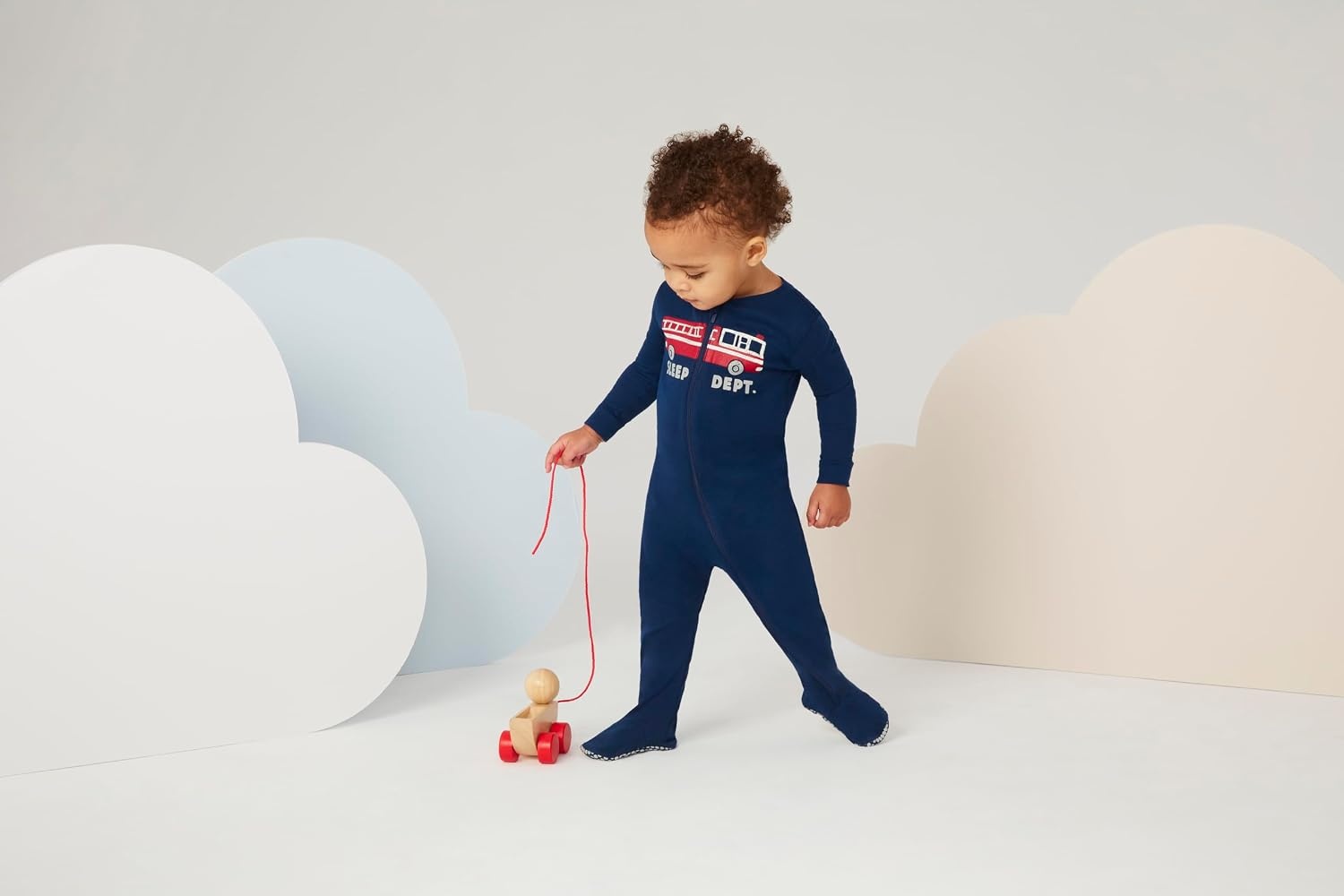 image:imageHUGGIES Baby 3pack Footed Coverall PajamasMid Grey HeatherFire Trucks