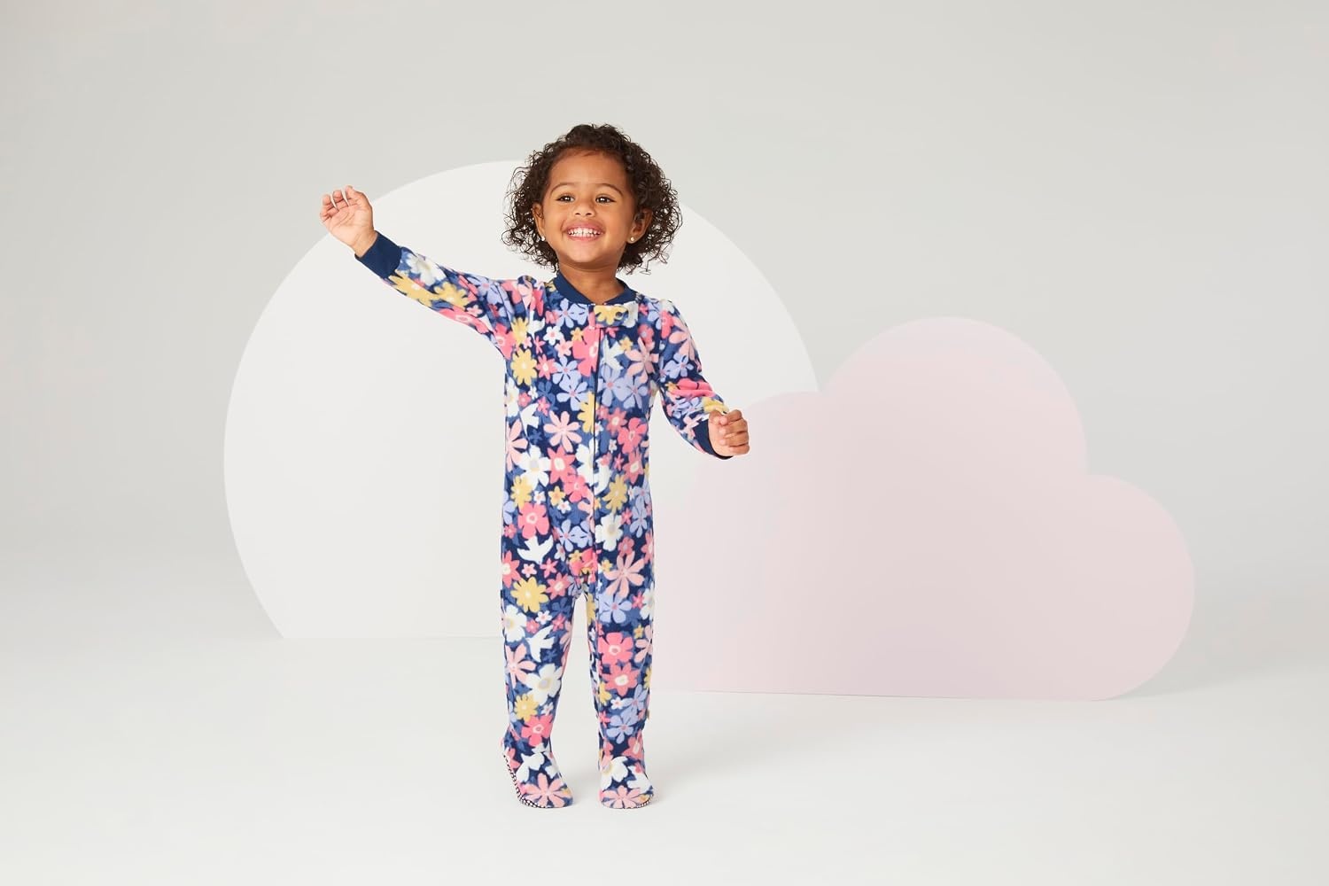 image:imageHUGGIES Baby 3pack Footed Fleece Coverall PajamasPigment BlueFlorals