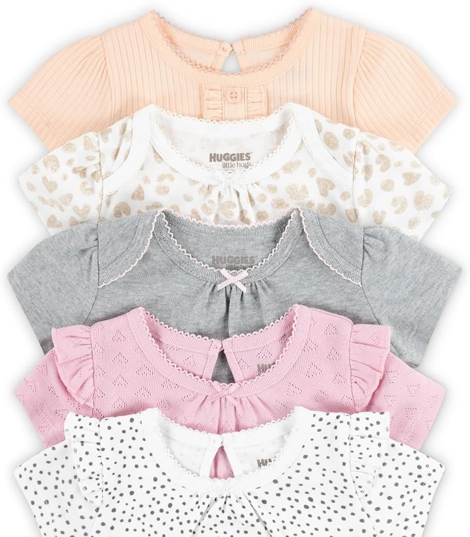 image:imageHUGGIES Baby 5pack Elevated BodysuitCameo PinkHeather