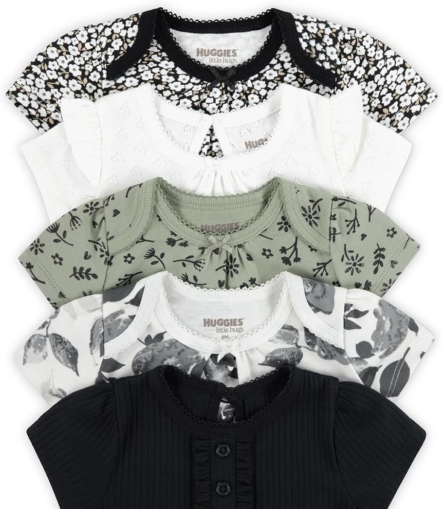 image:imageHUGGIES Baby 5pack Elevated BodysuitSnow WhiteBlack