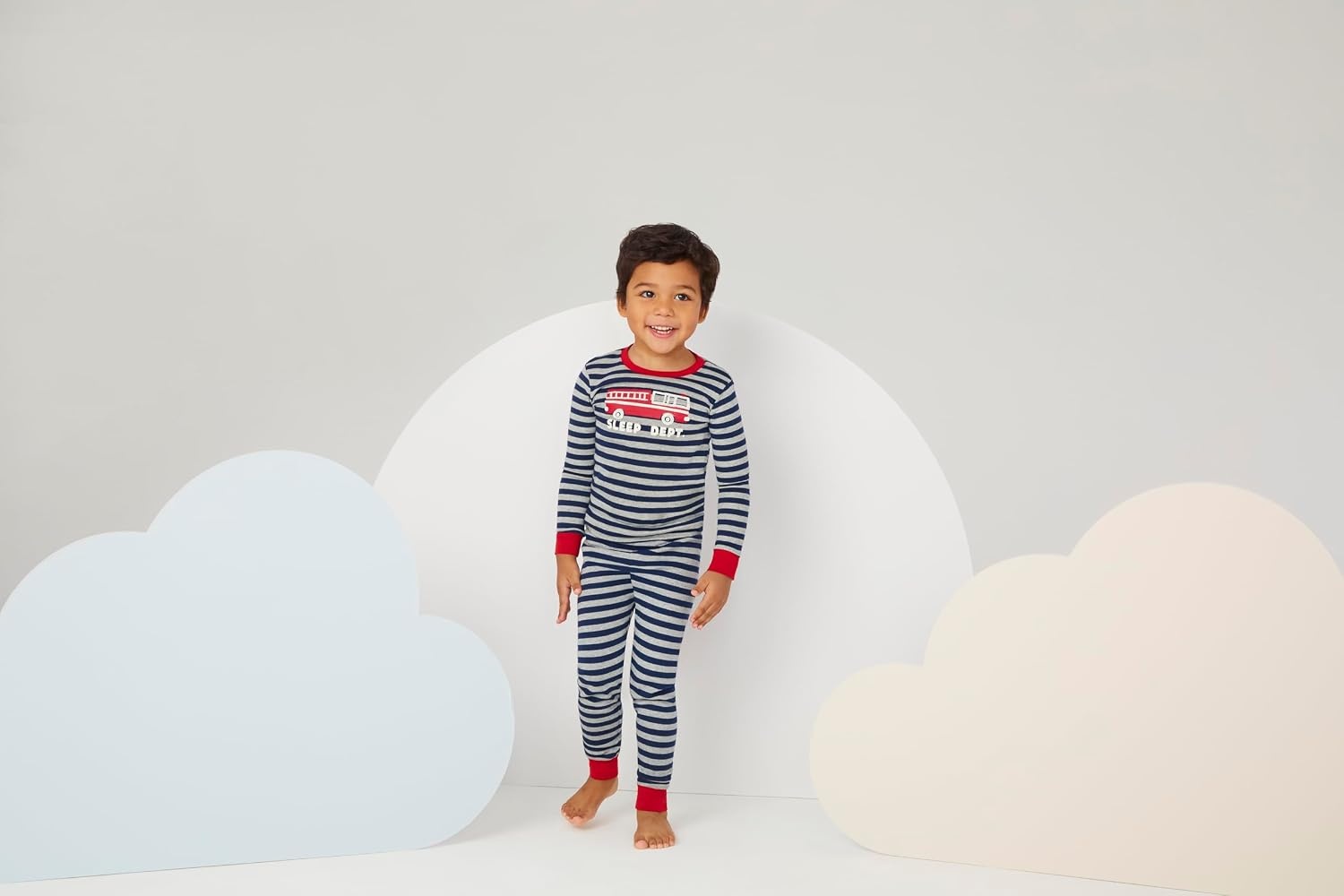 image:imageHUGGIES Baby Long Sleeve Pajama 4piece SetMid Grey HeatherFire Trucks