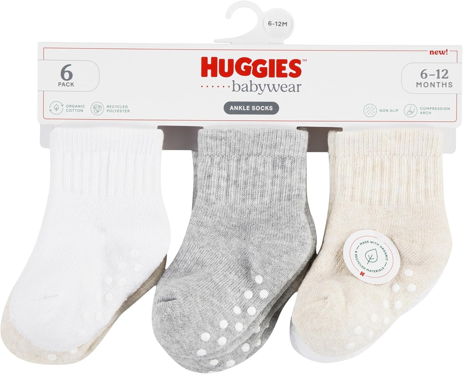 image:imageHUGGIES Baby Multipack Lightweight Ankle Gripper SocksOatmeal Heather 6pack