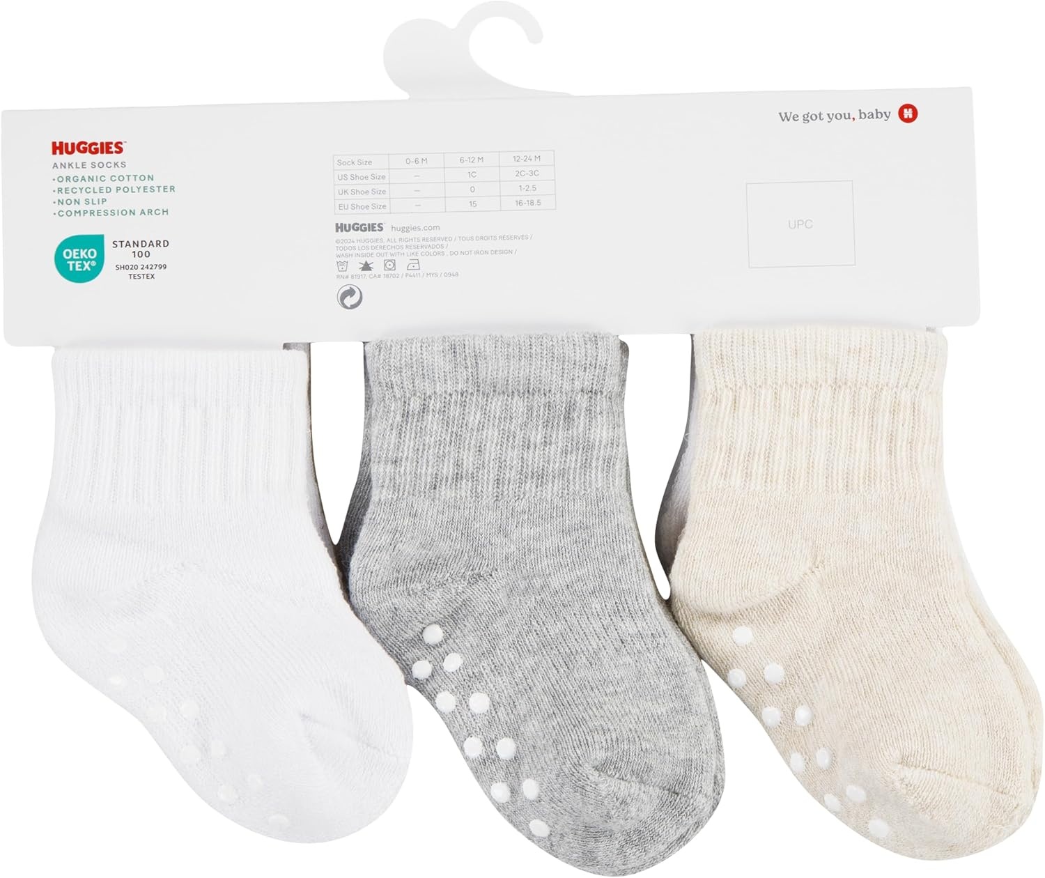 image:imageHUGGIES Baby Multipack Lightweight Ankle Gripper SocksOatmeal Heather 6pack