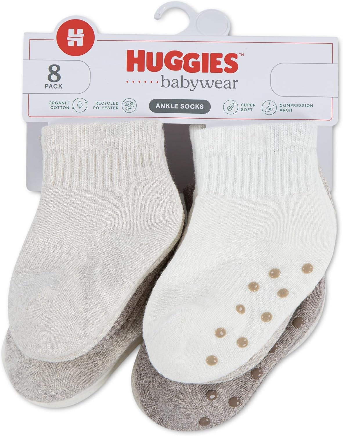 image:imageHUGGIES Baby Multipack Lightweight Ankle Gripper SocksOatmeal Heather 8pack