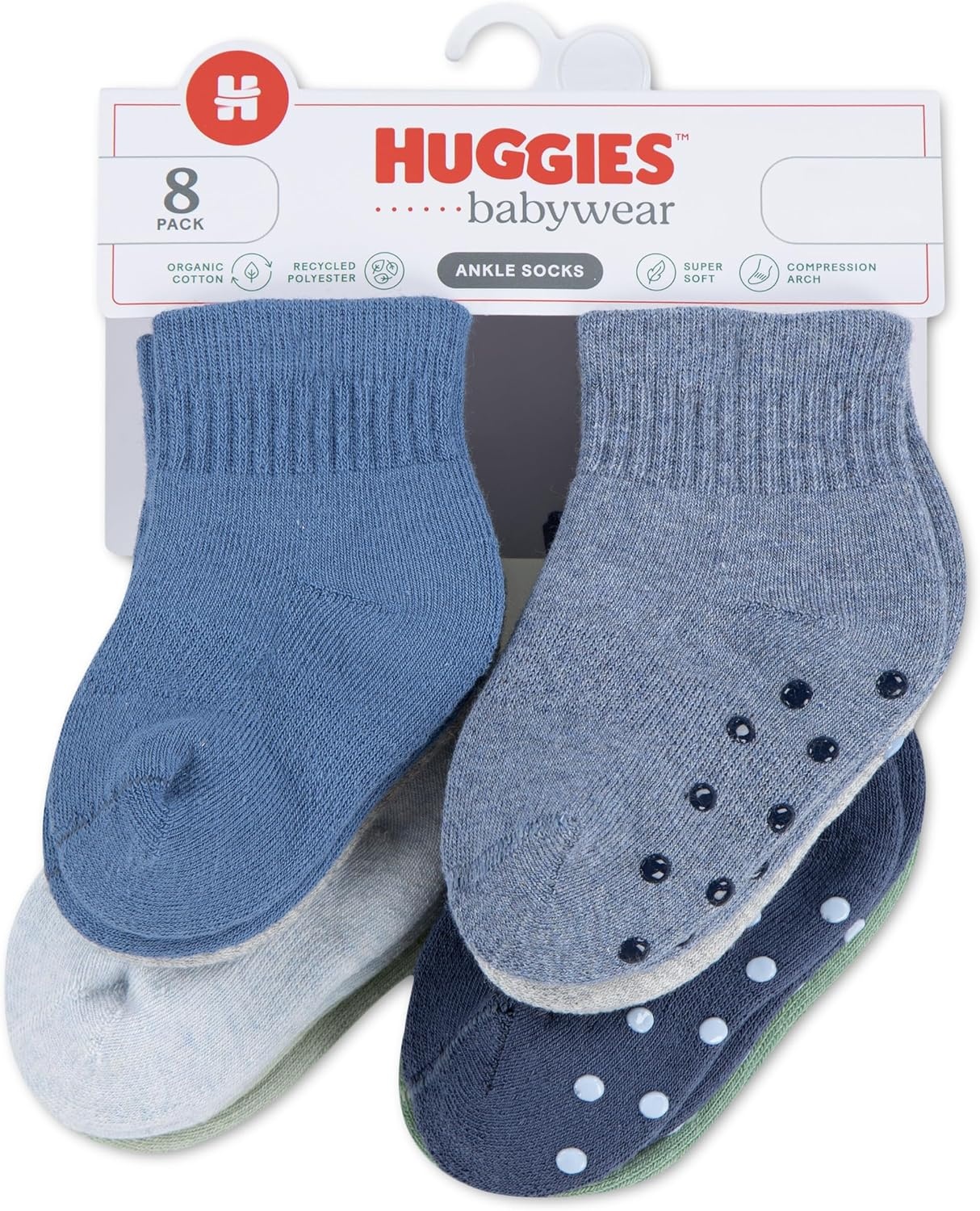 image:imageHUGGIES Baby Multipack Lightweight Ankle Gripper SocksQuiet Harbor 8pack