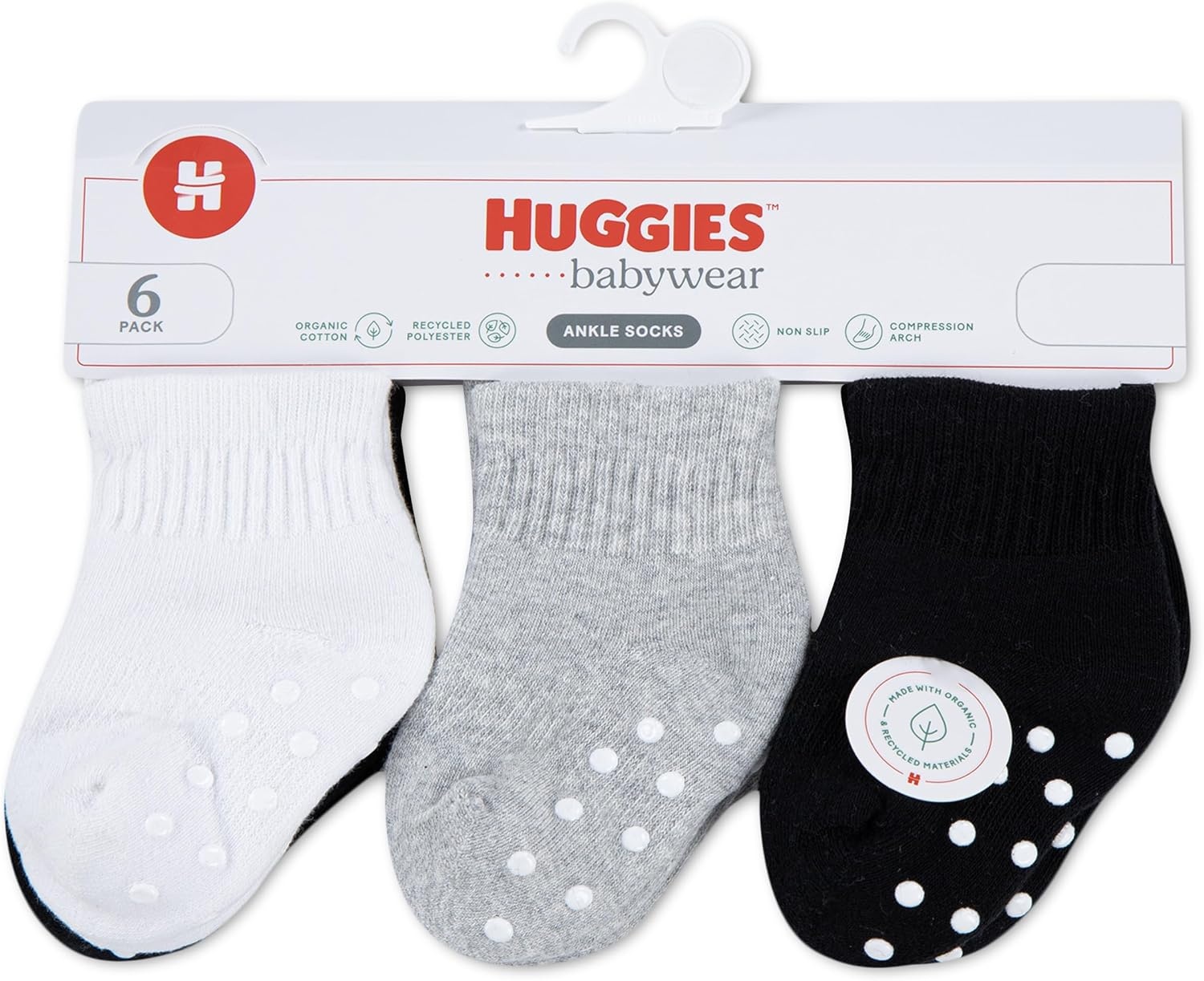 image:imageHUGGIES Baby Multipack Lightweight Ankle Gripper SocksWhiteGreyBlack 6pack