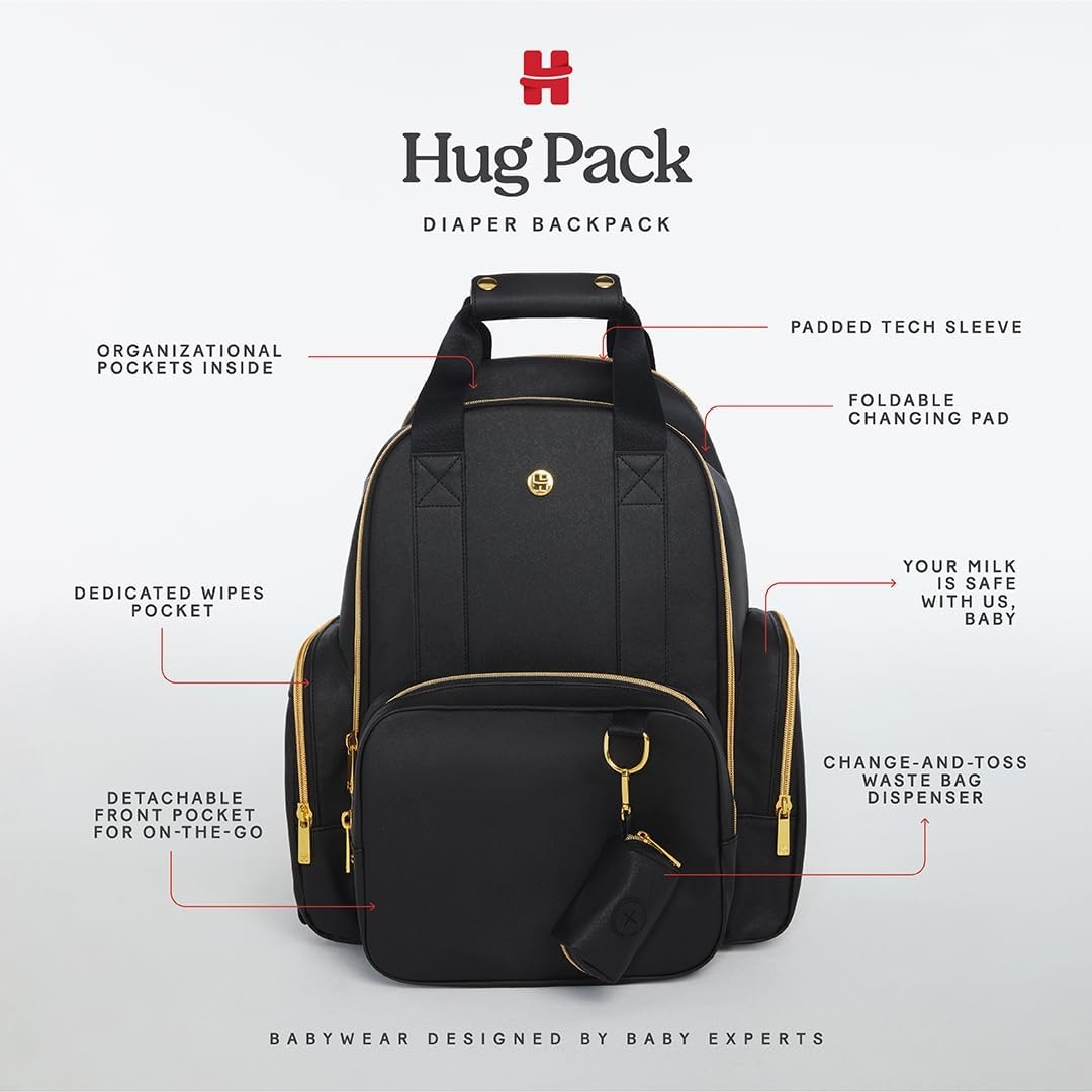 image:imageHUGGIES Unisexadult Signature Hug Pack Diaper Backpack Black Leather One SizeBlack