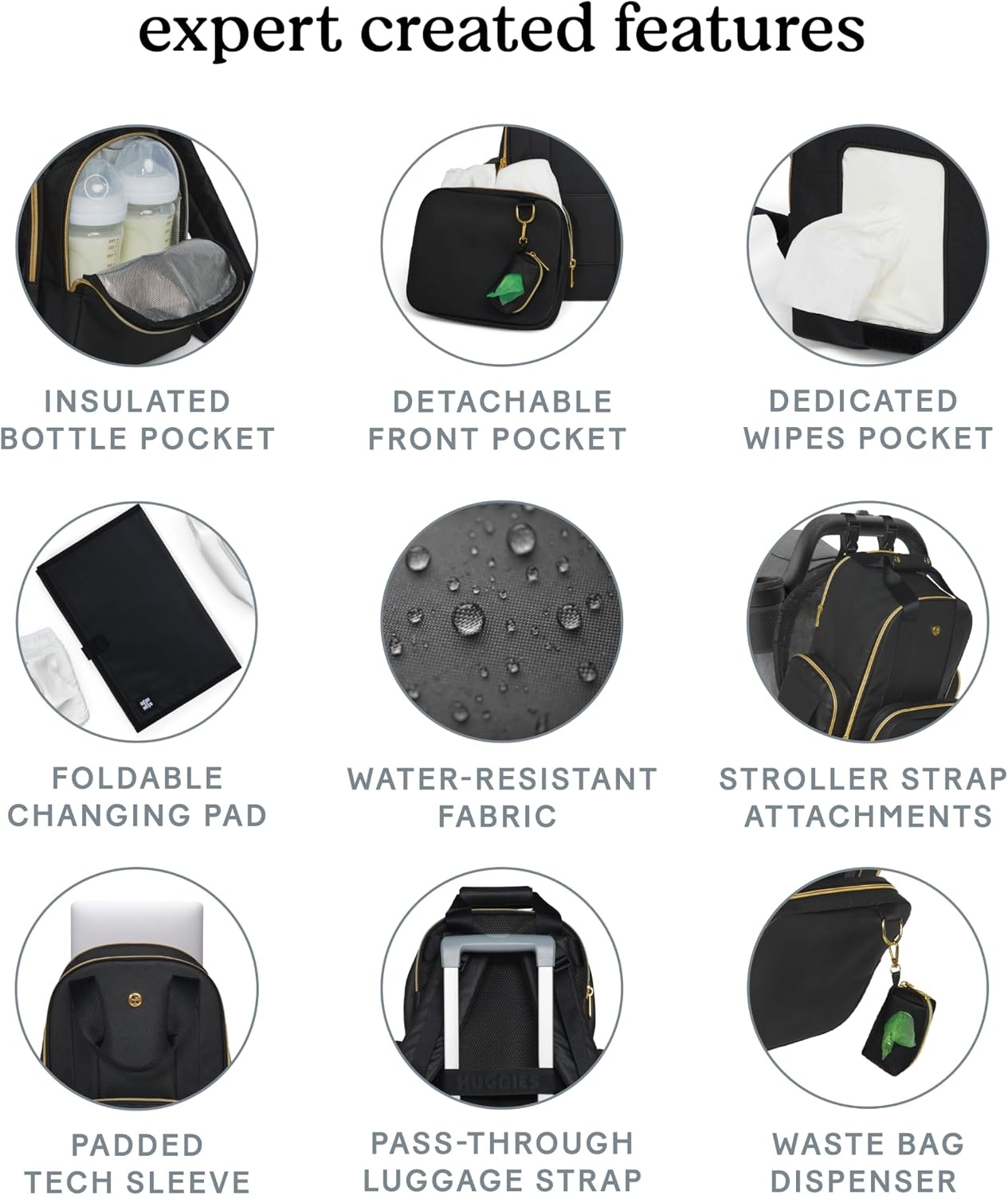 image:imageHUGGIES Unisexadult Signature Hug Pack Diaper Backpack Black Leather One SizeBlackBundle