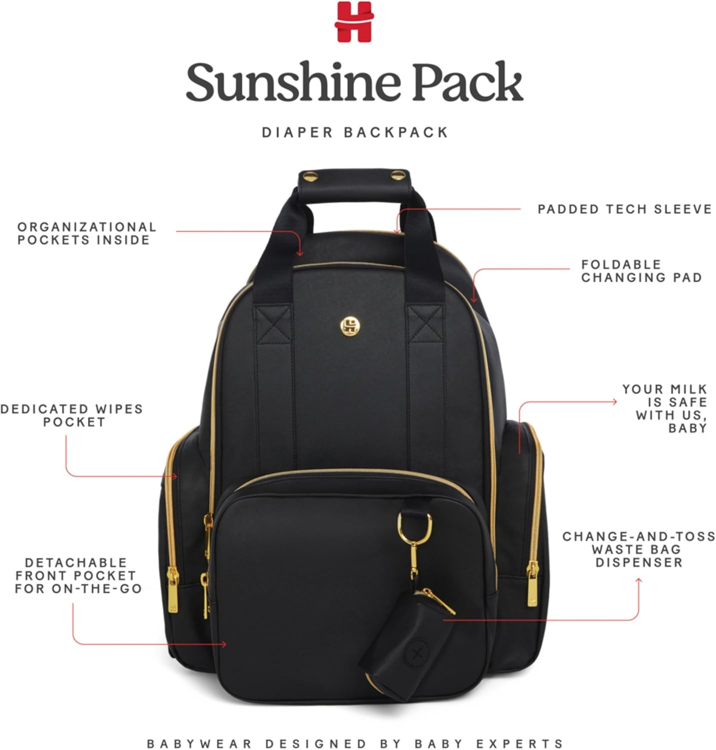 image:imageHUGGIES Unisexadult Signature Hug Pack Diaper Backpack Black Leather One SizeBlackBundle