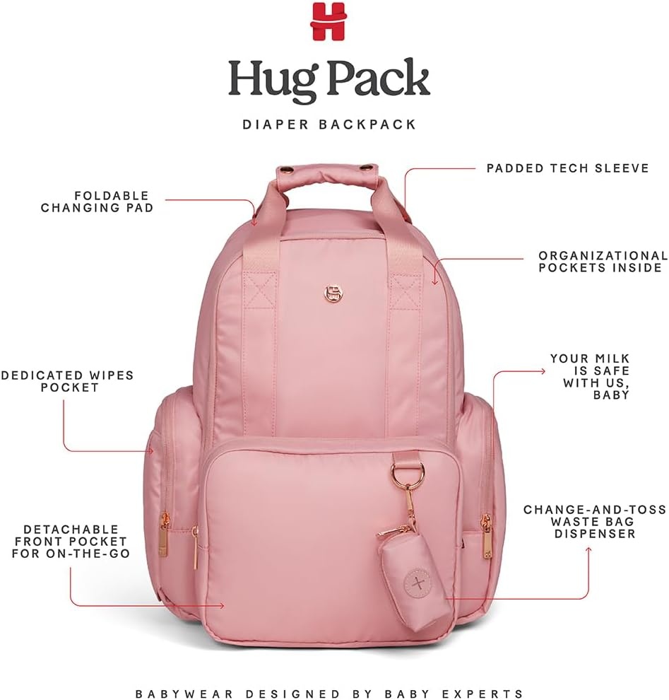 image:imageHUGGIES Unisexadult Signature Hug Pack Diaper Backpack Black Leather One SizeBridal Rose
