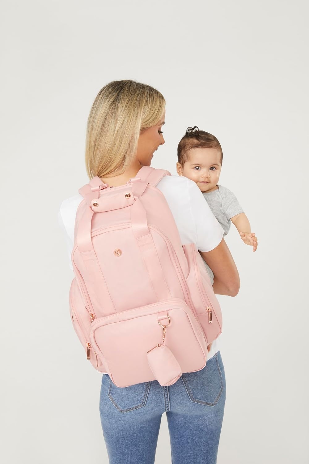 image:imageHUGGIES Unisexadult Signature Hug Pack Diaper Backpack Black Leather One SizeBridal Rose