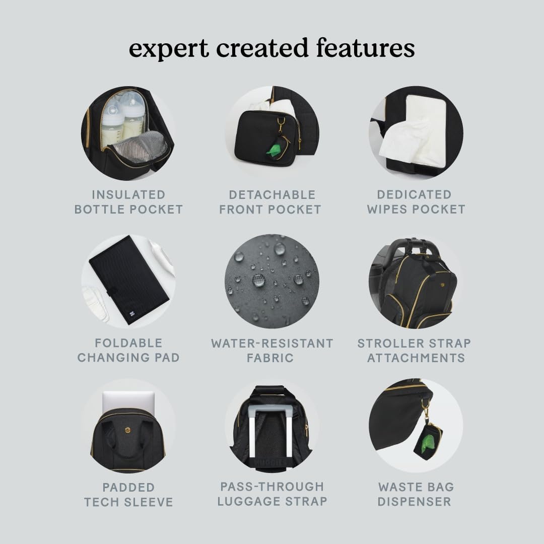 image:imageHUGGIES Unisexadult Signature Hug Pack Diaper Backpack Black Leather One SizeDark Grey Heather