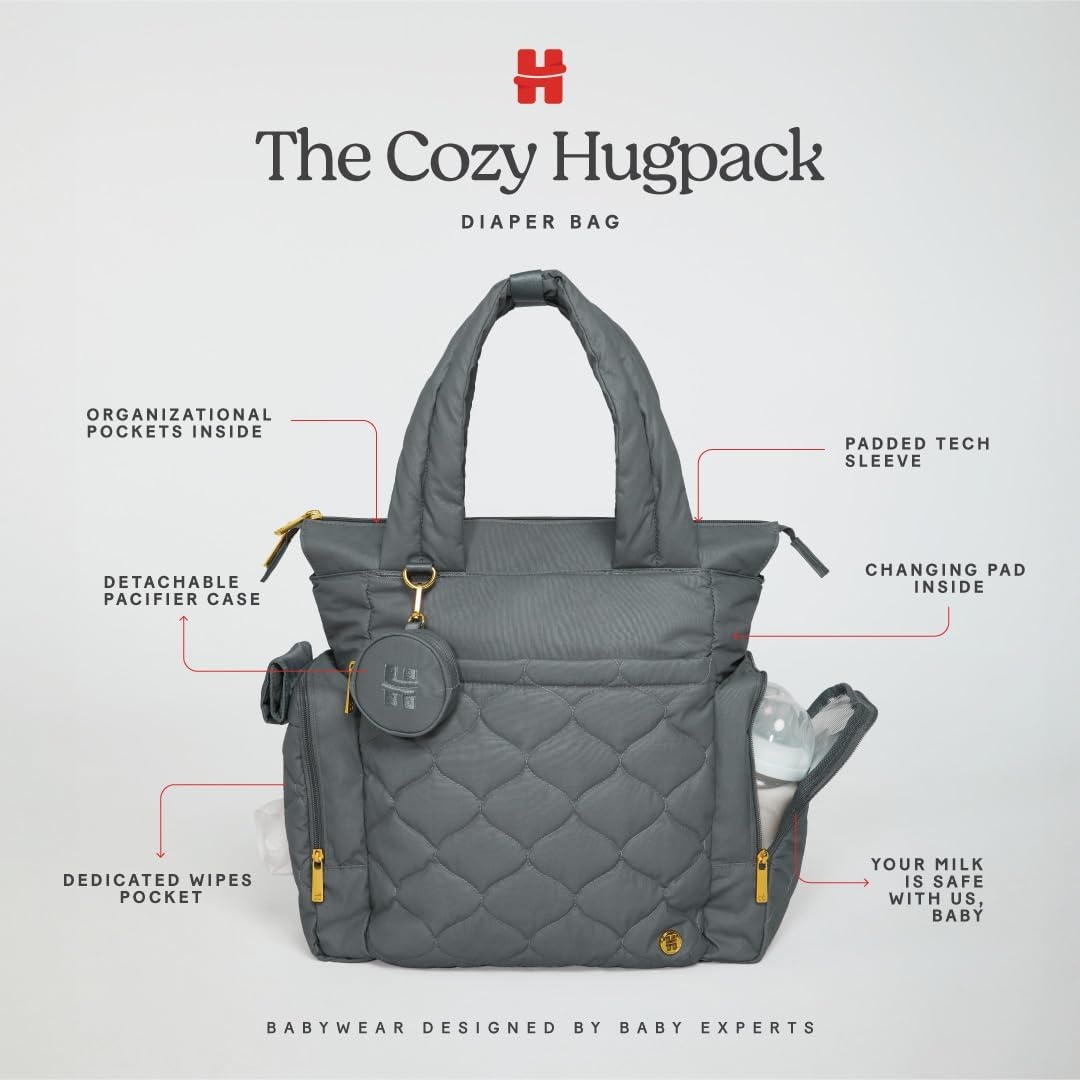 image:imageHUGGIES unisexadult Cozy Hugpack Tote Diaper BagQuiet Smoke Quilted