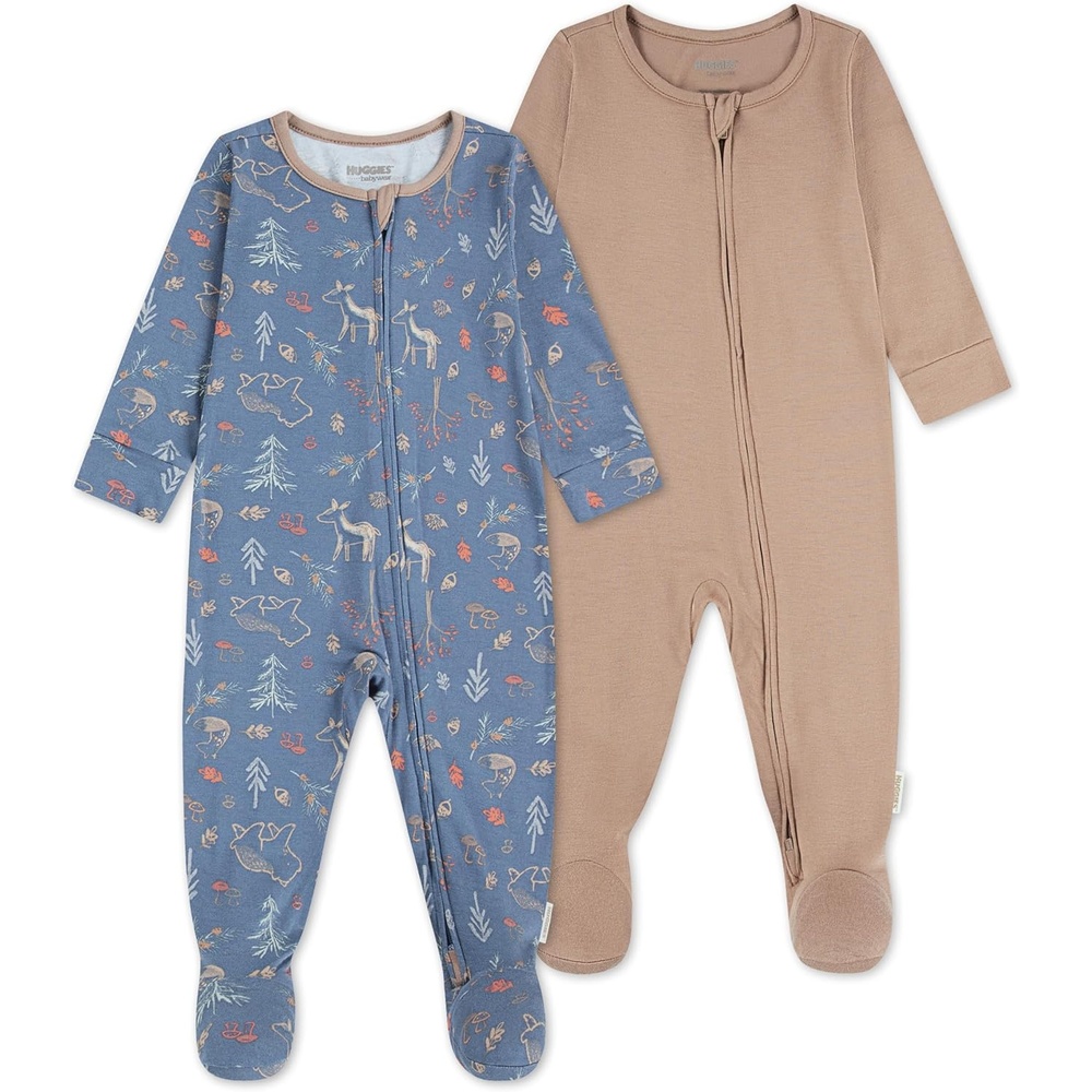 image:imageHUGGIES Baby 2pack Footed CoverallBrown OchreForest