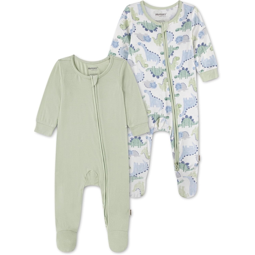 image:imageHUGGIES Baby 2pack Footed CoverallCeladon GreenDinos